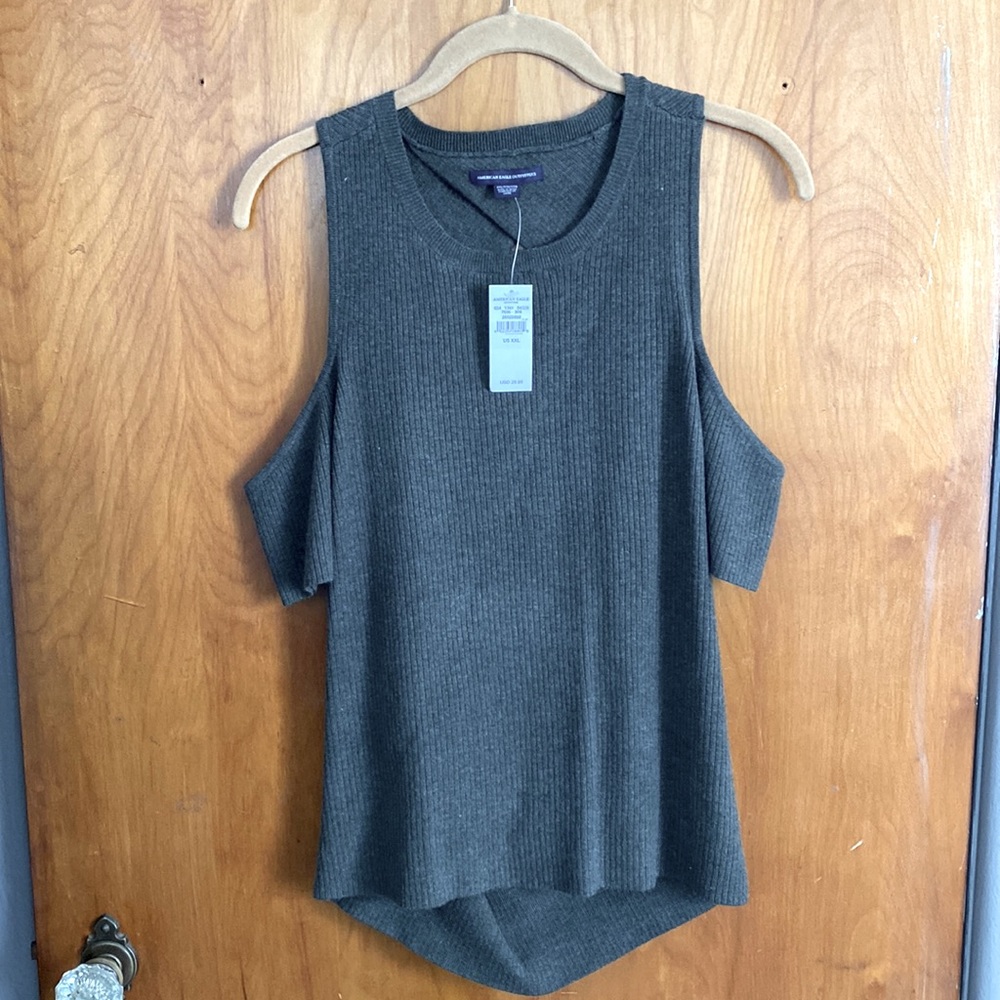 Off the shoulder open back sweater from AE